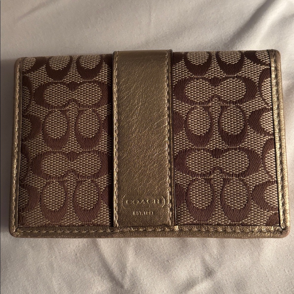 Coach Signature Brown and Gold Bifold Wallet